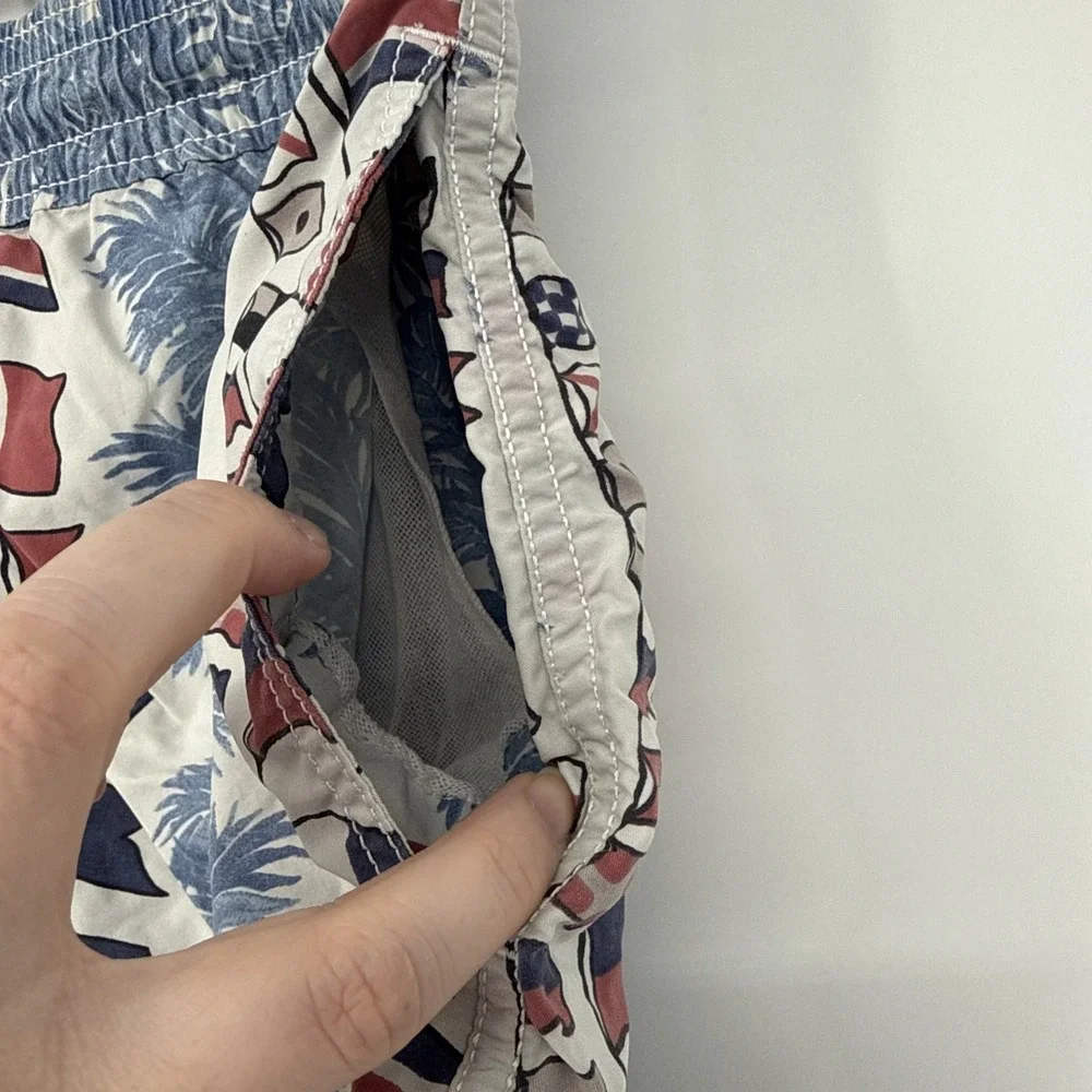 Vilebrequin Nautical Flags Palm Tree Swim Trunks Mens Patriotic Beach Resort M